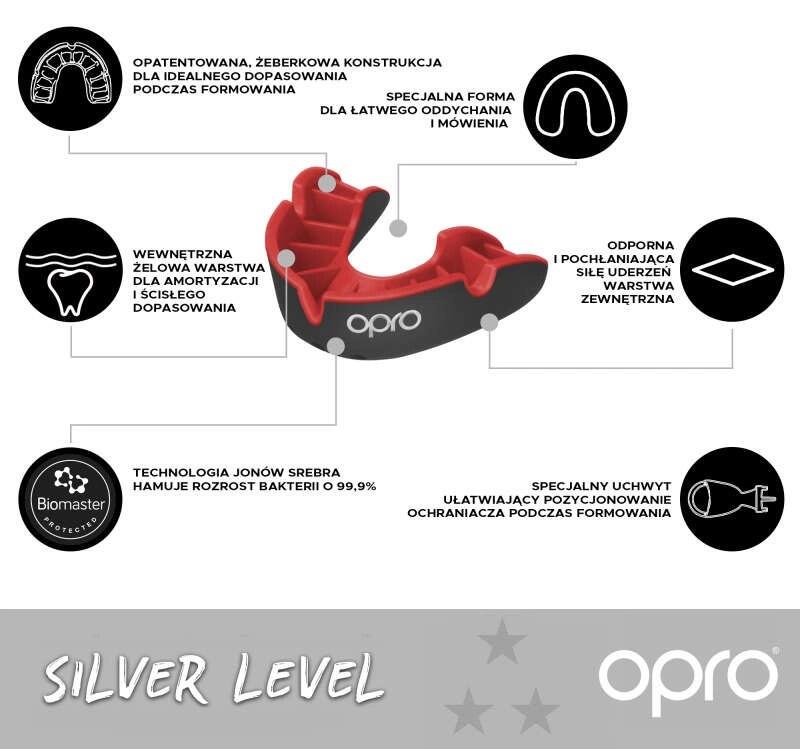 Ochraniacz na Zęby Opro Silver Rugby League Biały/Czerwony 3/7