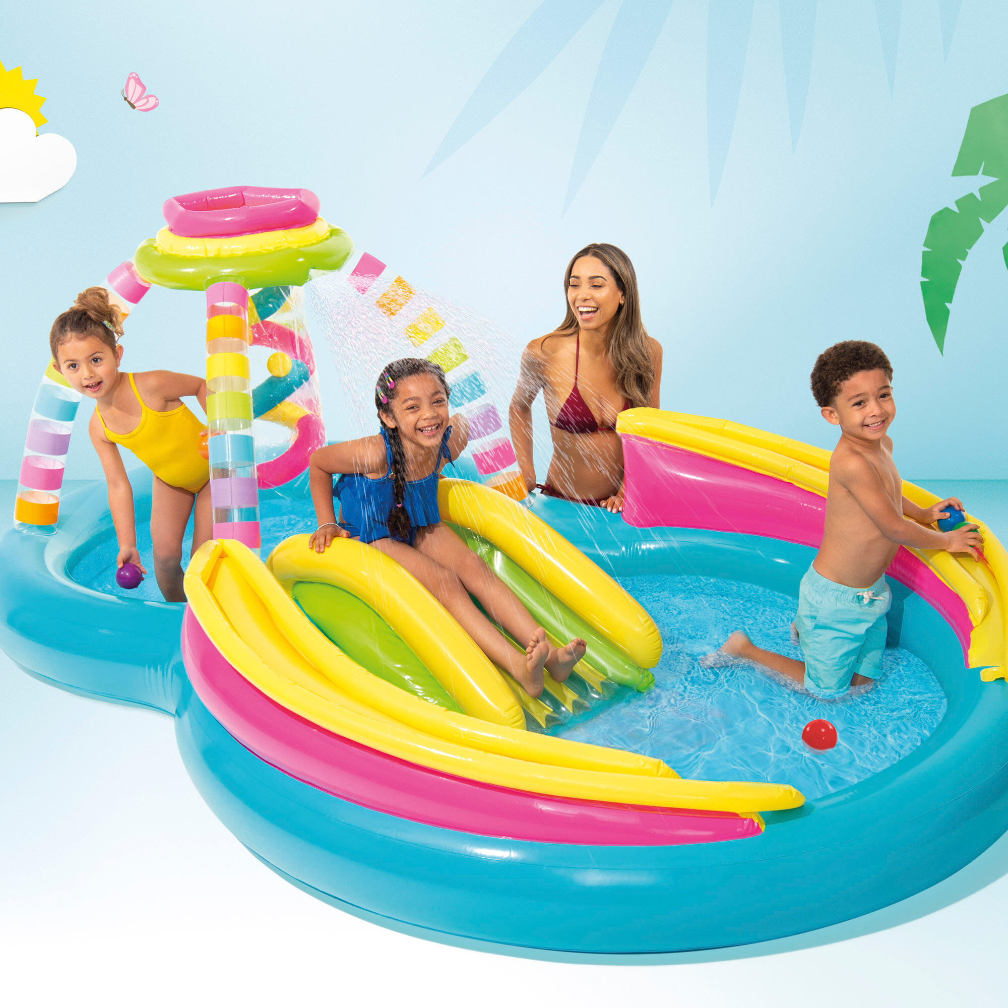 Piscina Insuflável multicolorida 2 em 1 com escorrega e jogo de bola INTEX 7/7