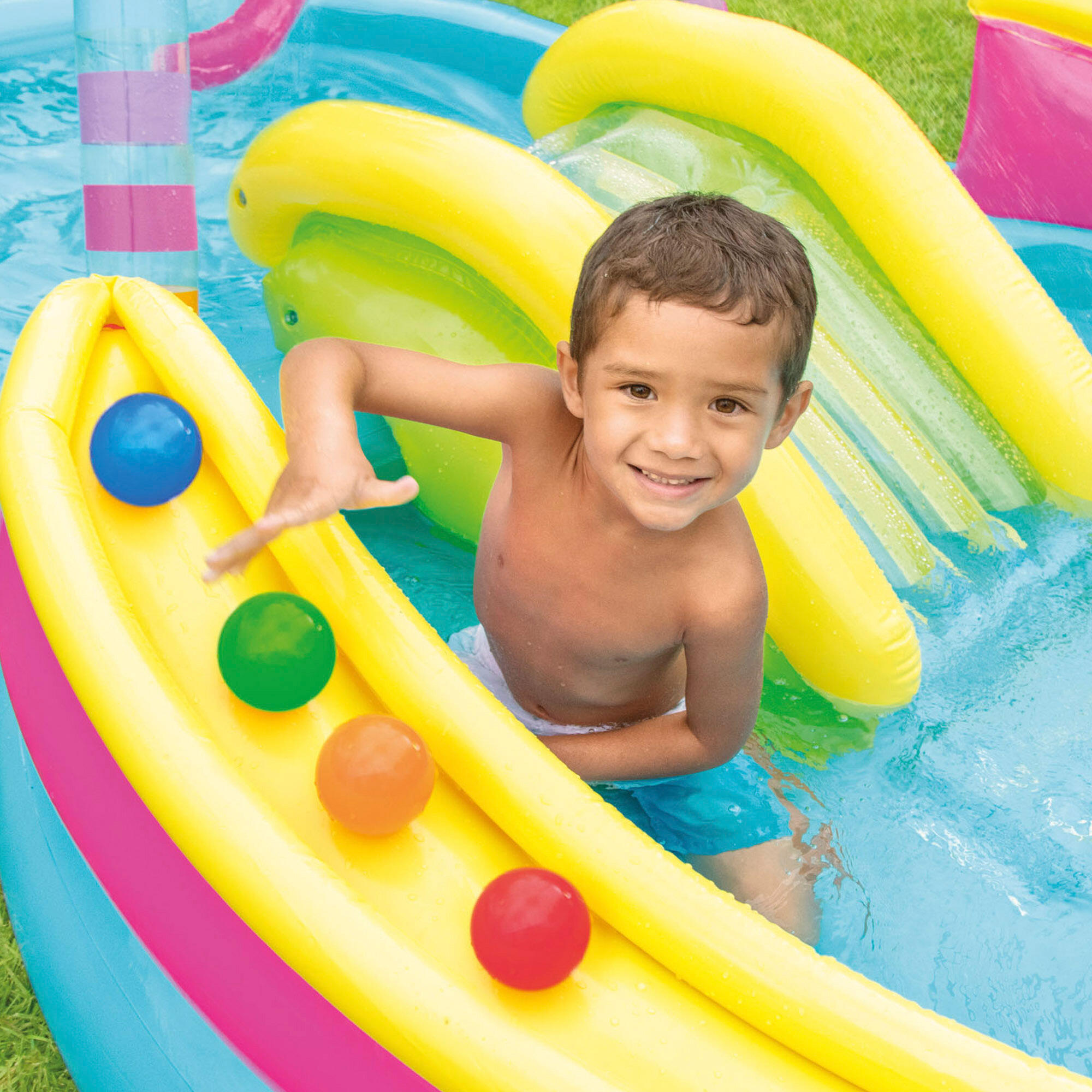 Piscina Insuflável multicolorida 2 em 1 com escorrega e jogo de bola INTEX 6/7