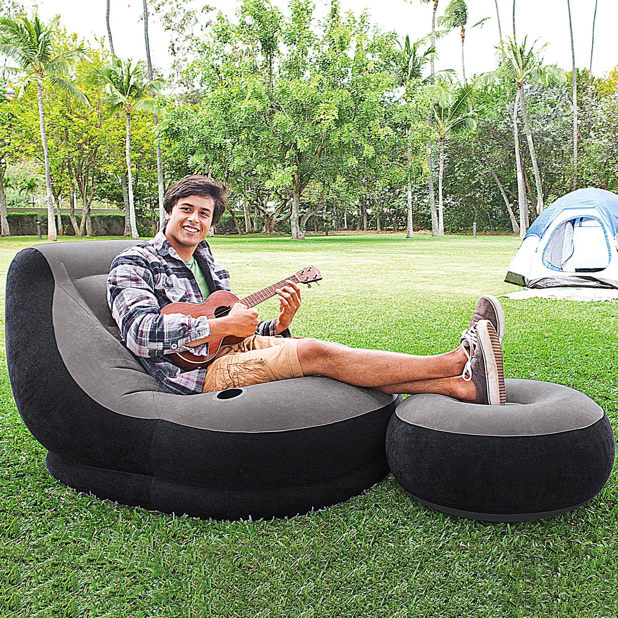 Sofá+puff insufláveis intex 99x130x76 64x28 cm - cinzento 7/7