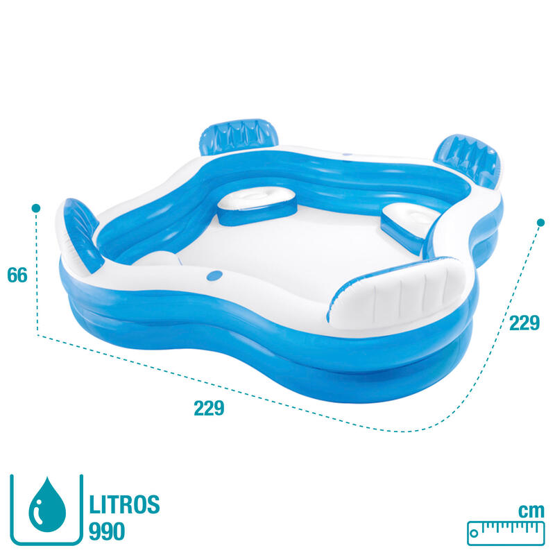 Piscina insuflável com assentos 229x229x66 cm - 990 l