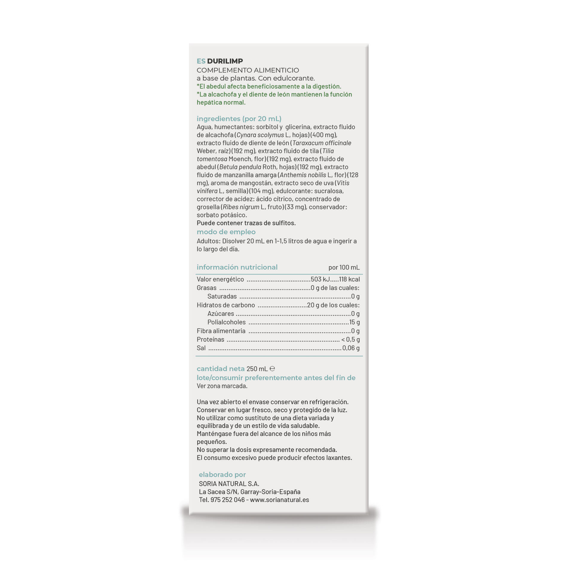 Durilimp Drenante Detox con Alcachofa, Diente de León y Uva - 250 ml 5/6
