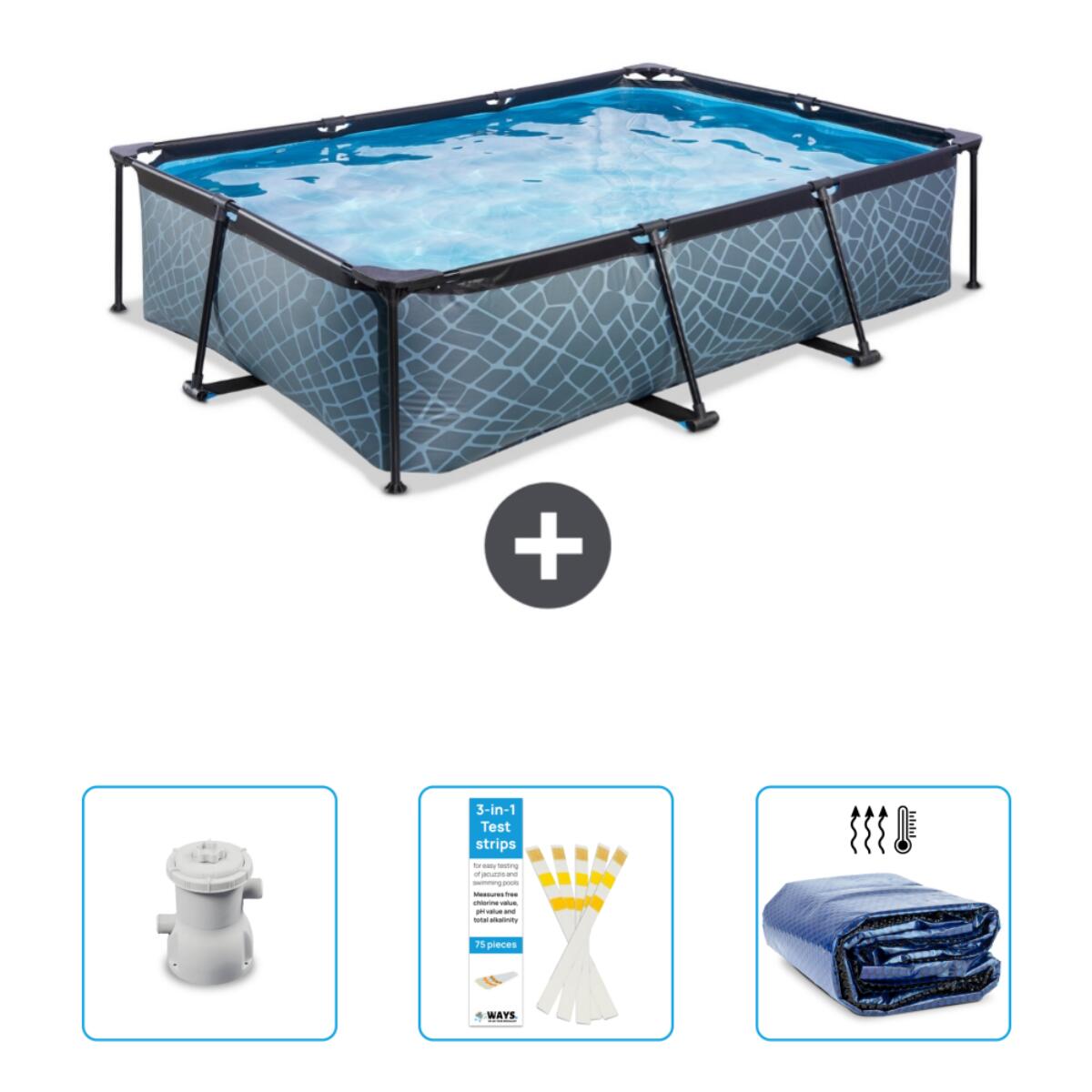 Exit Toys - Piscine Rectangulaire - 300x200x65 Cm + Accessoires Cb74 - Piscine - Gris - No Size - Decathlon