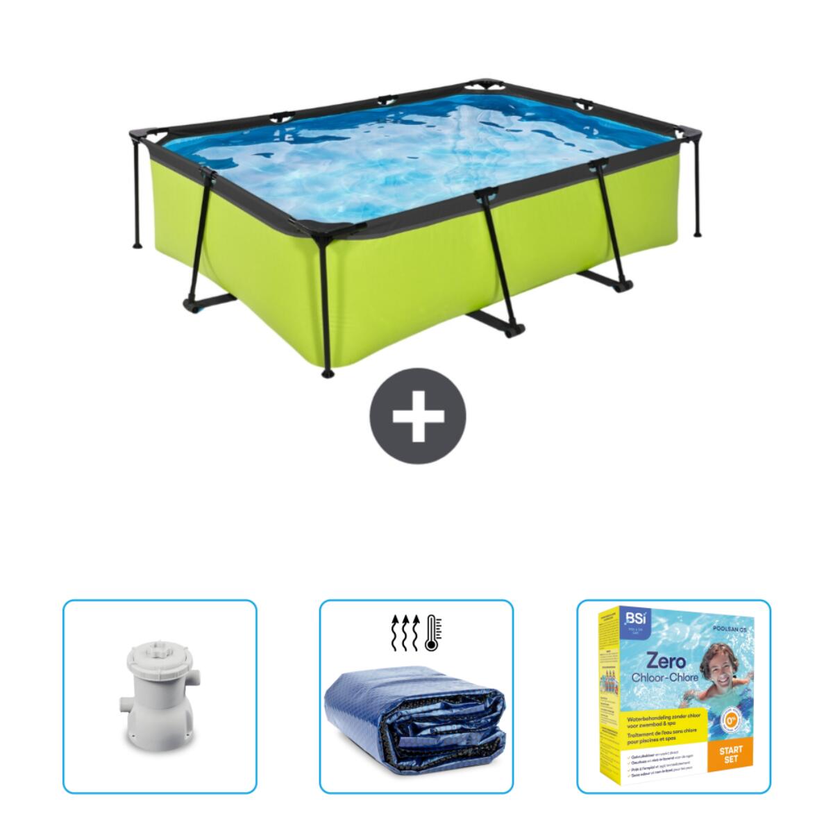 EXIT TOYS Zwembad Rechthoekig - 220x150x65 cm + Accessoires CB70