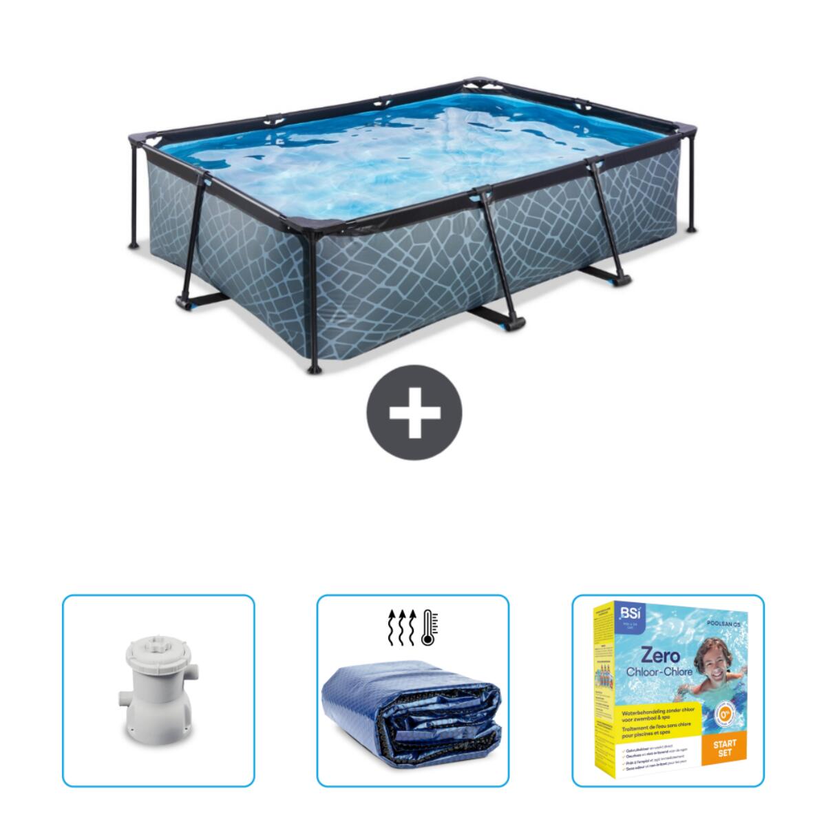 Steenprint Zwembad Rechthoekig - 220x150x65 cm + Accessoires CB70 1/4