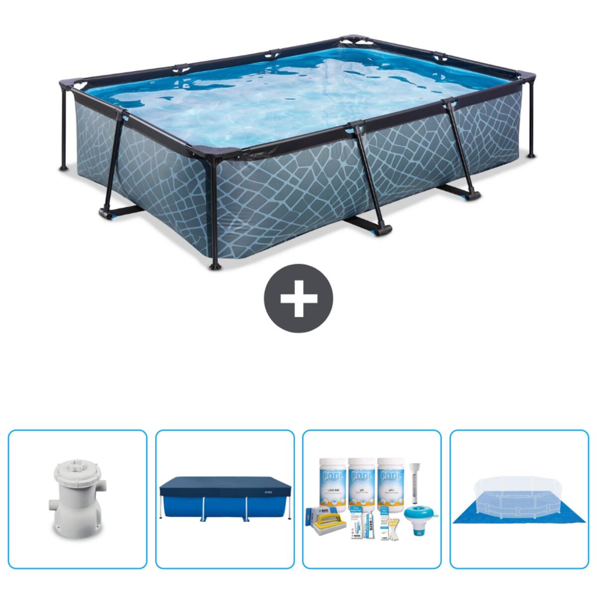 EXIT TOYS Steenprint Zwembad Rechthoekig - 300x200x65 cm + Accessoires CB59