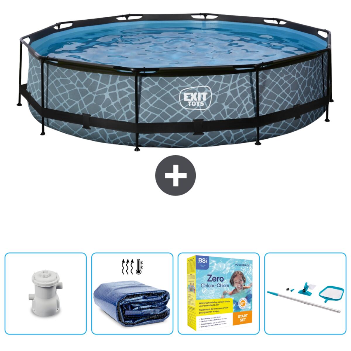 EXIT TOYS Steenprint Zwembad Rond - 360x76 cm + Accessoires CB28