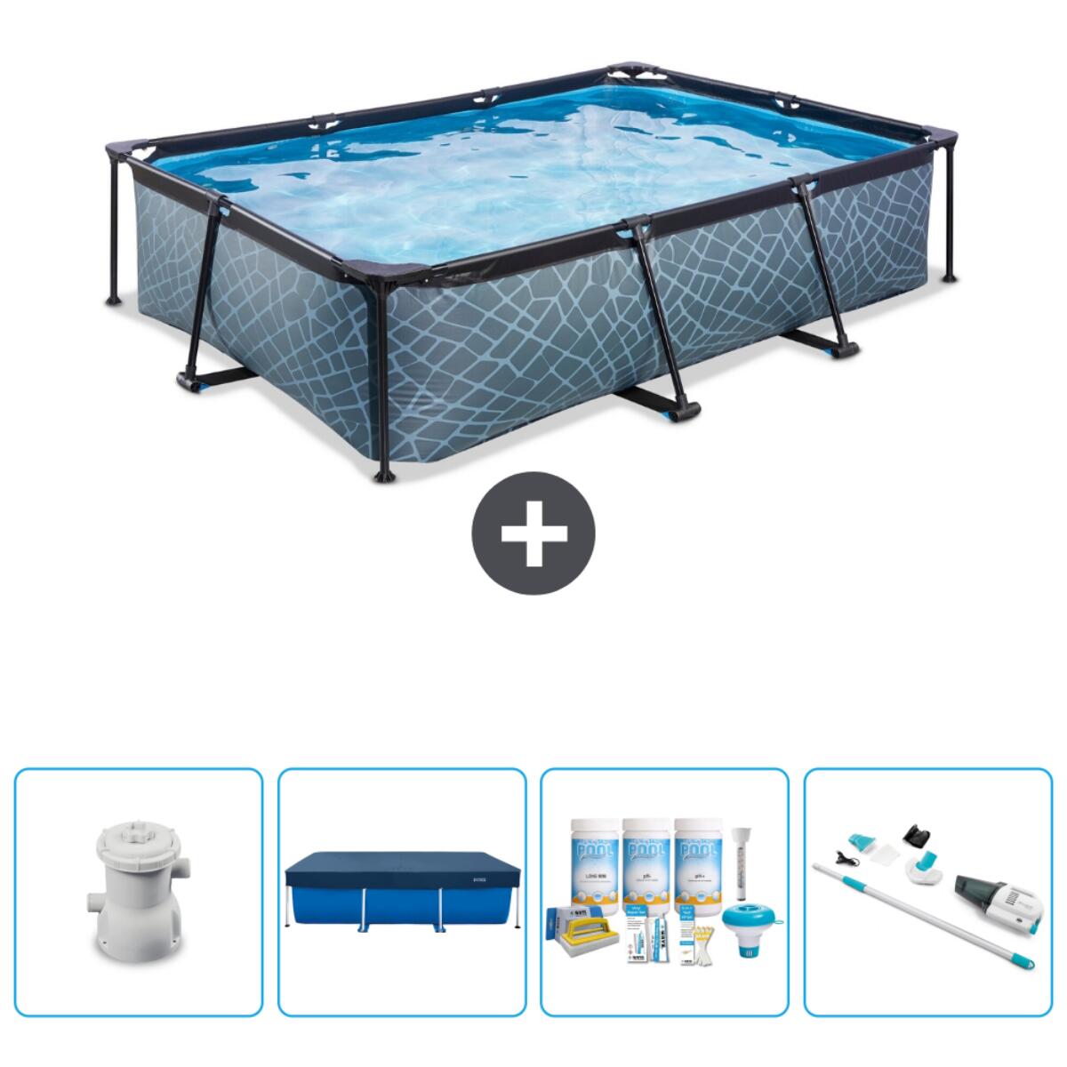 EXIT TOYS Steenprint Zwembad Rechthoekig - 300x200x65 cm + Accessoires CB5