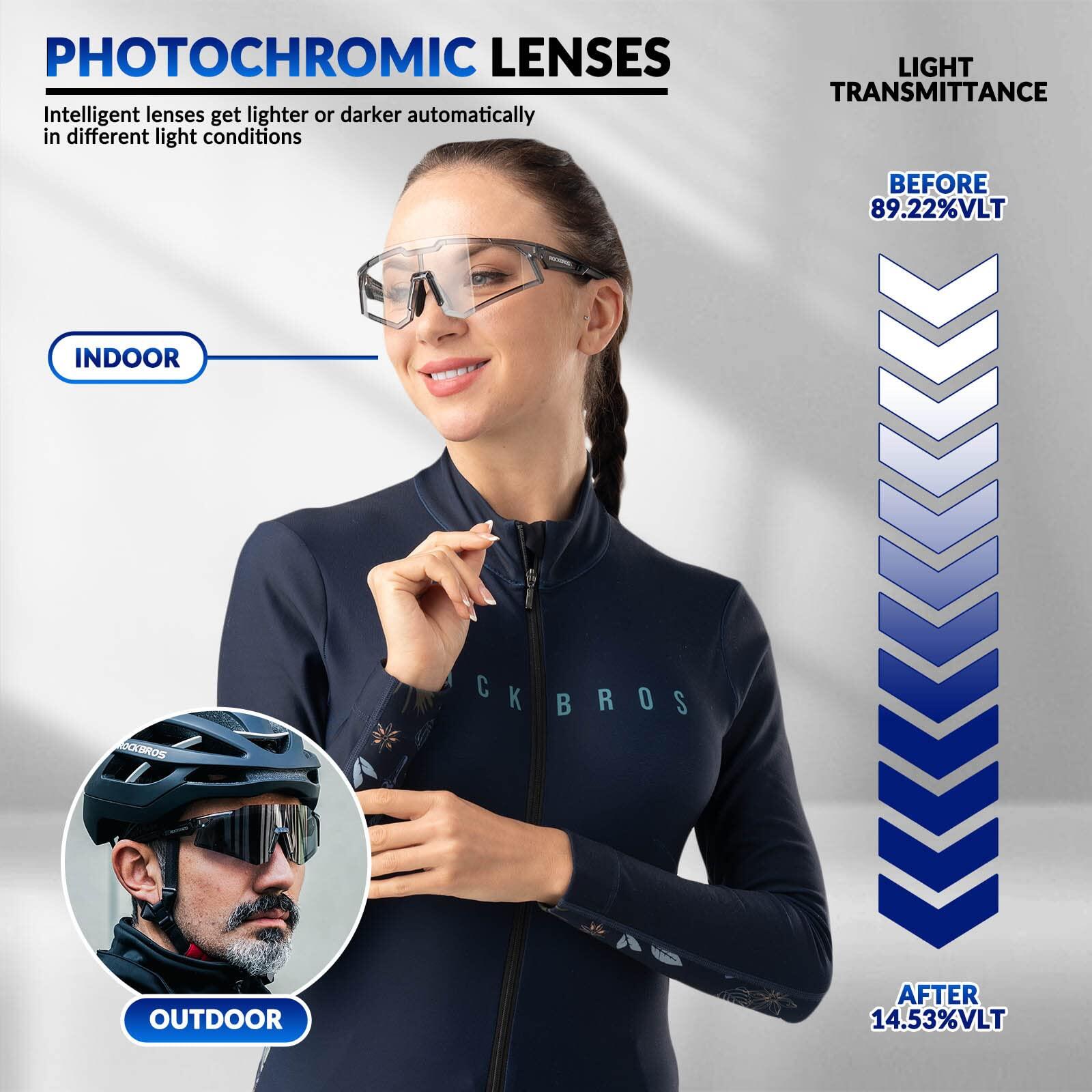 ROCKBROS Lunettes Photochromique de Cyclisme Coupe-Vent Lunettes de VTT 3/6