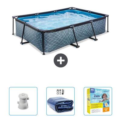 Steenprint zwembad rechthoekig - 300x200x65 cm + accessoires cb70
