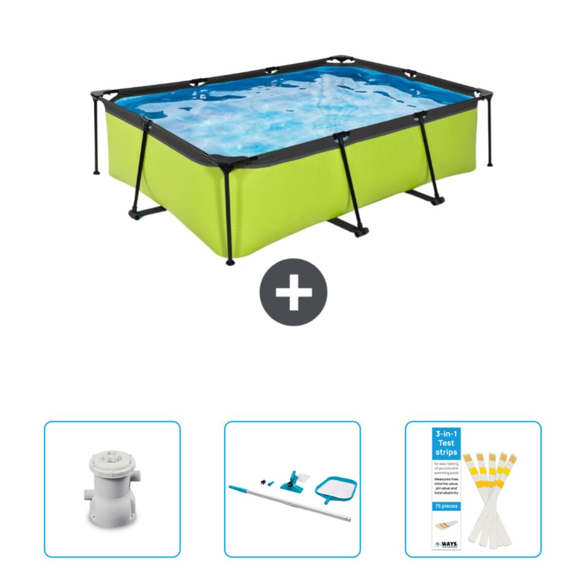 Exit Toys - Piscine Rectangulaire - 220x150x65 Cm + Accessoires Cb82 - Piscine - Vert - No Size - Decathlon