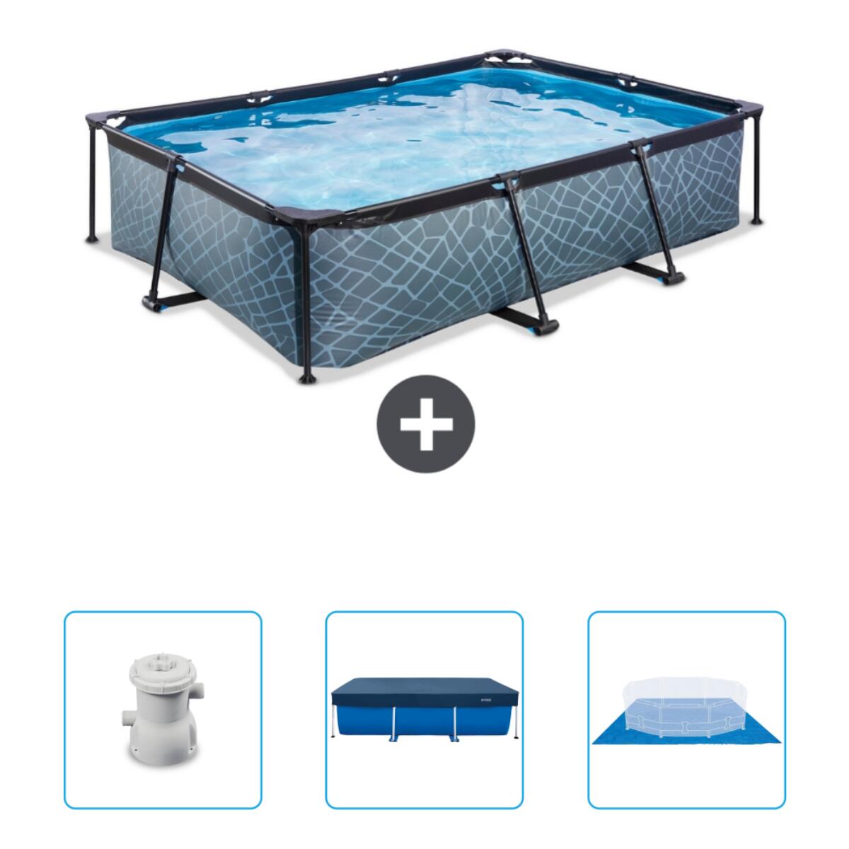 EXIT TOYS Steenprint Zwembad Rechthoekig - 300x200x65 cm + Accessoires CB76
