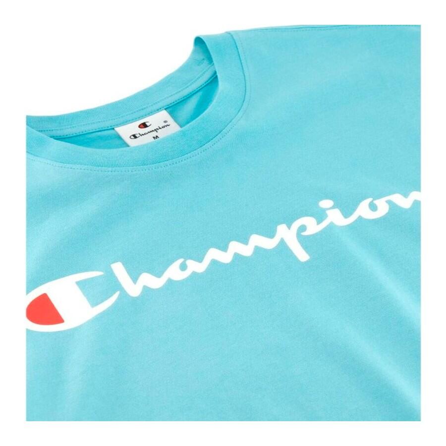 Champion TEE Light Cotton Jersey Uomo Logo Grande Cotone Celeste,M 4/5