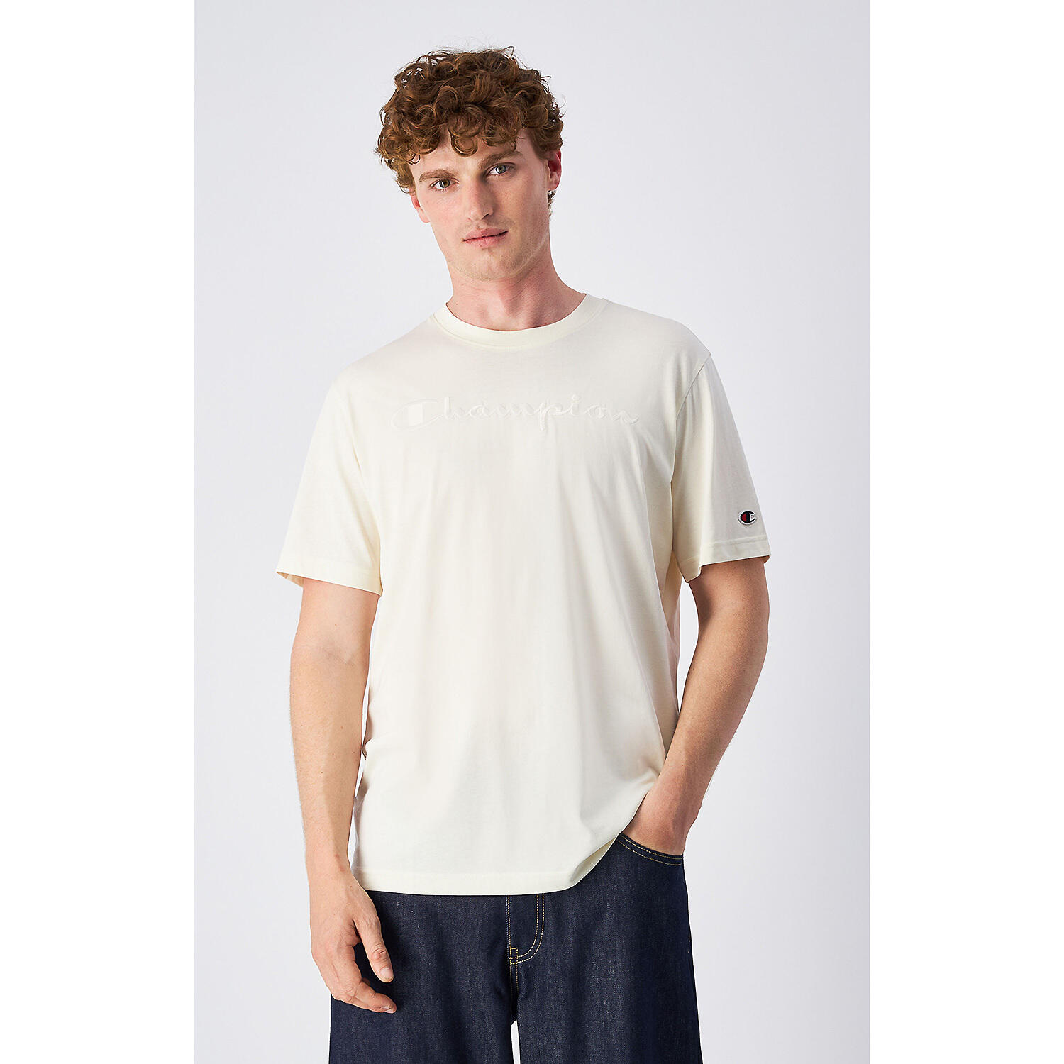 Champion SS TEE Light Cotton Jersey Uomo Logo Grande Cotone Naturale,XL 2/5