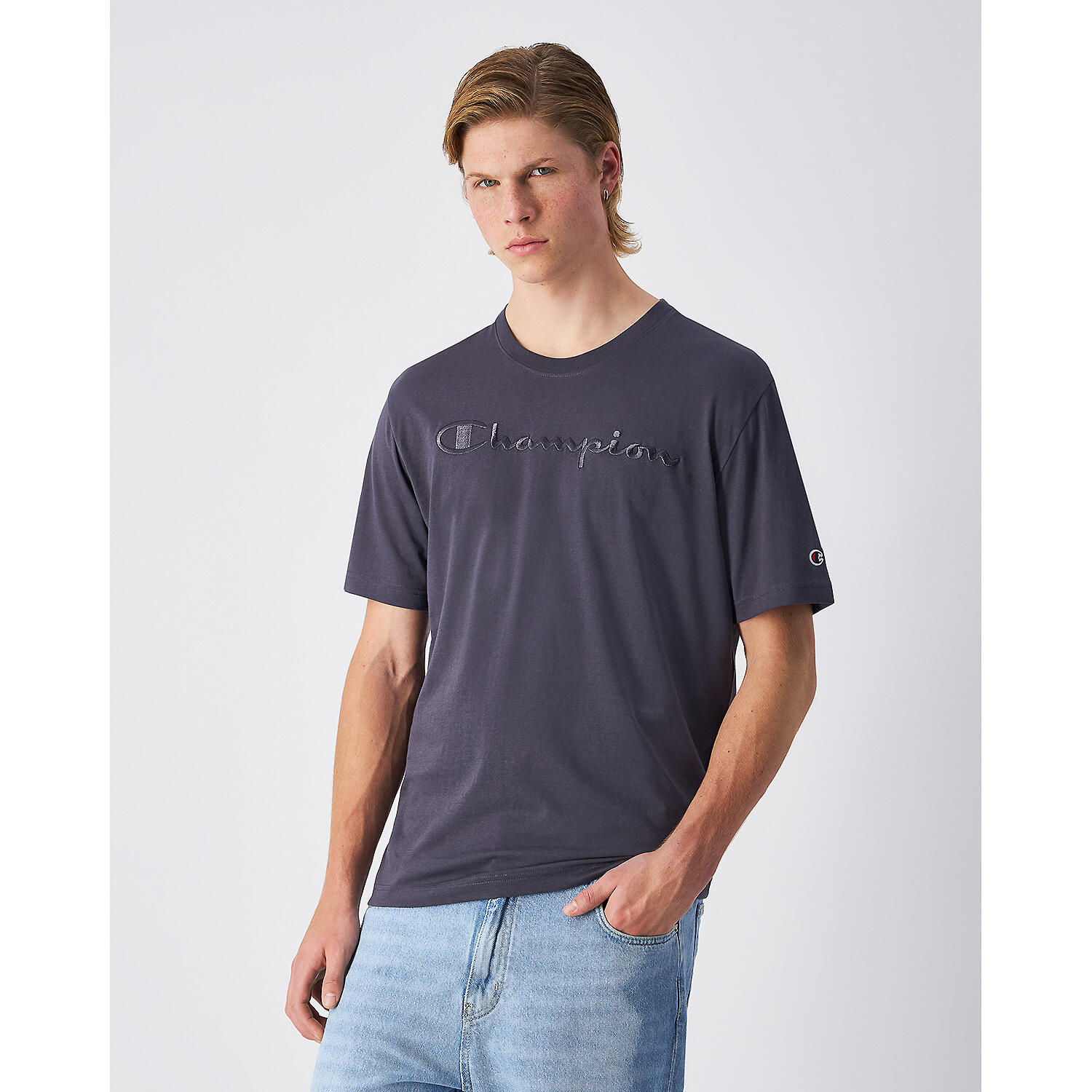 Champion SS TEE Light Cotton Jersey Uomo Logo Grande Cotone Marrone,L 2/4