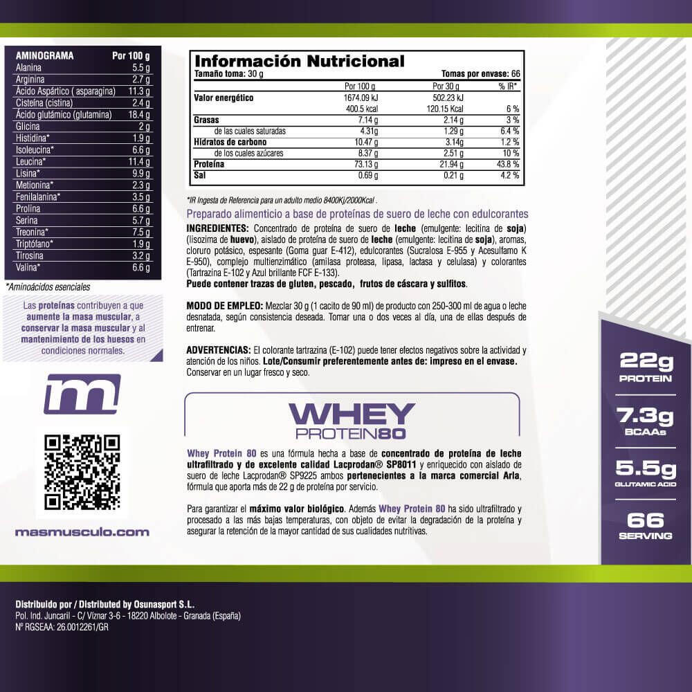 Whey Protein80 - 2 Kg Crème De Pistache de MASmusculo 5/6