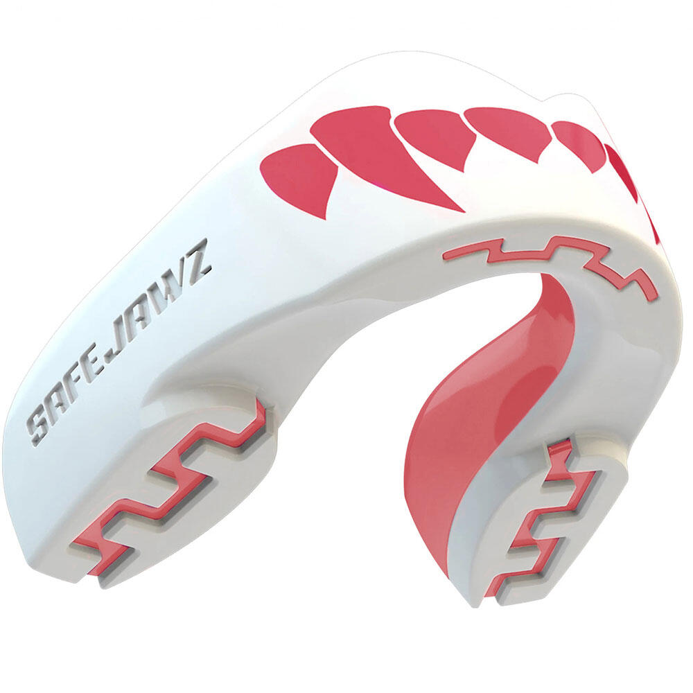 White Adult Mouthguard SafeJawz Extro Series "Pink Fangz"