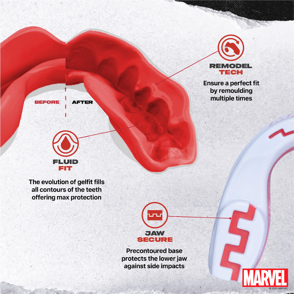 Protetor bucal esportivo com logotipo da Marvel 3/7