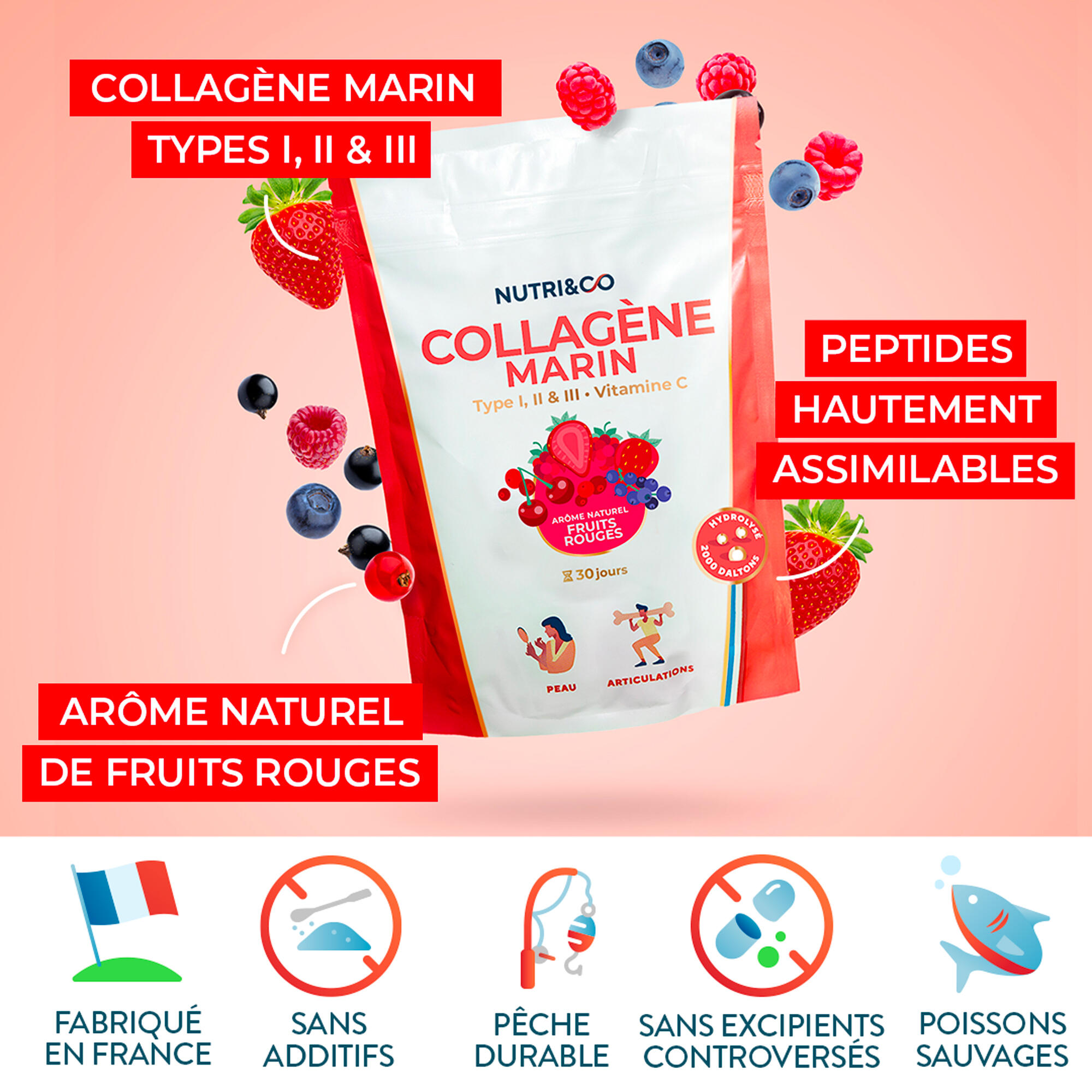 Collagène Marin - Santé et Prévention Articulaire - Goût Fruits Rouges - 180g 3/3