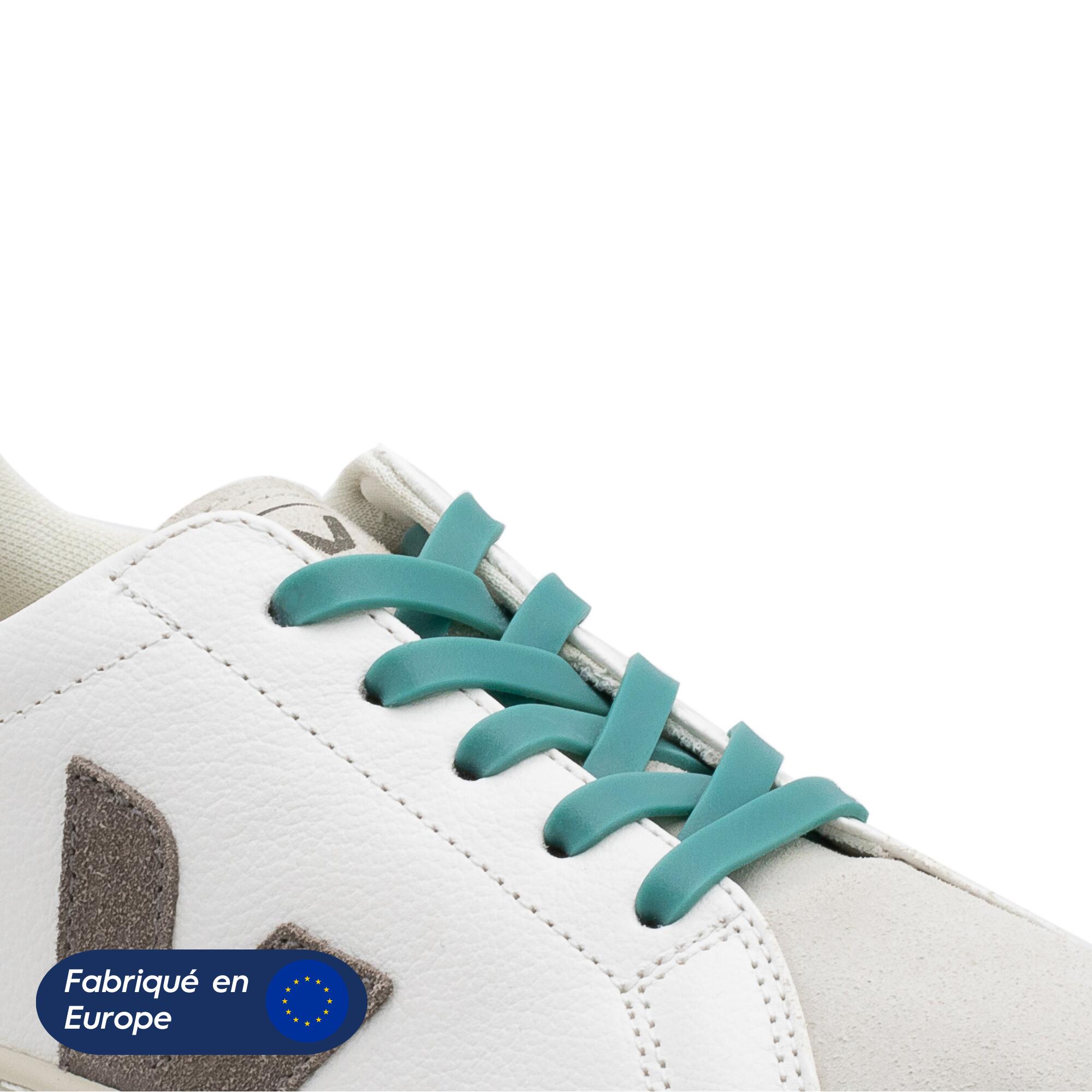 Lacets élastiques larges pour baskets sneakers silicone - vert caraïbes 2/8