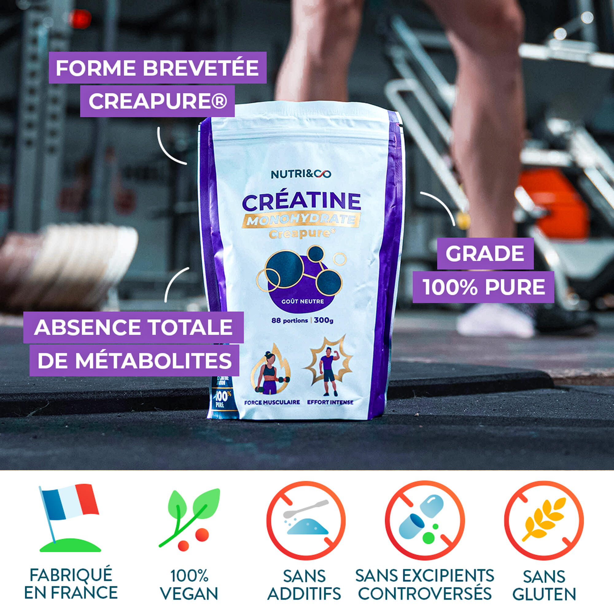 Créatine Monohydrate Creapure - Goût Neutre - Poudre 300g - 88 Doses 4/4