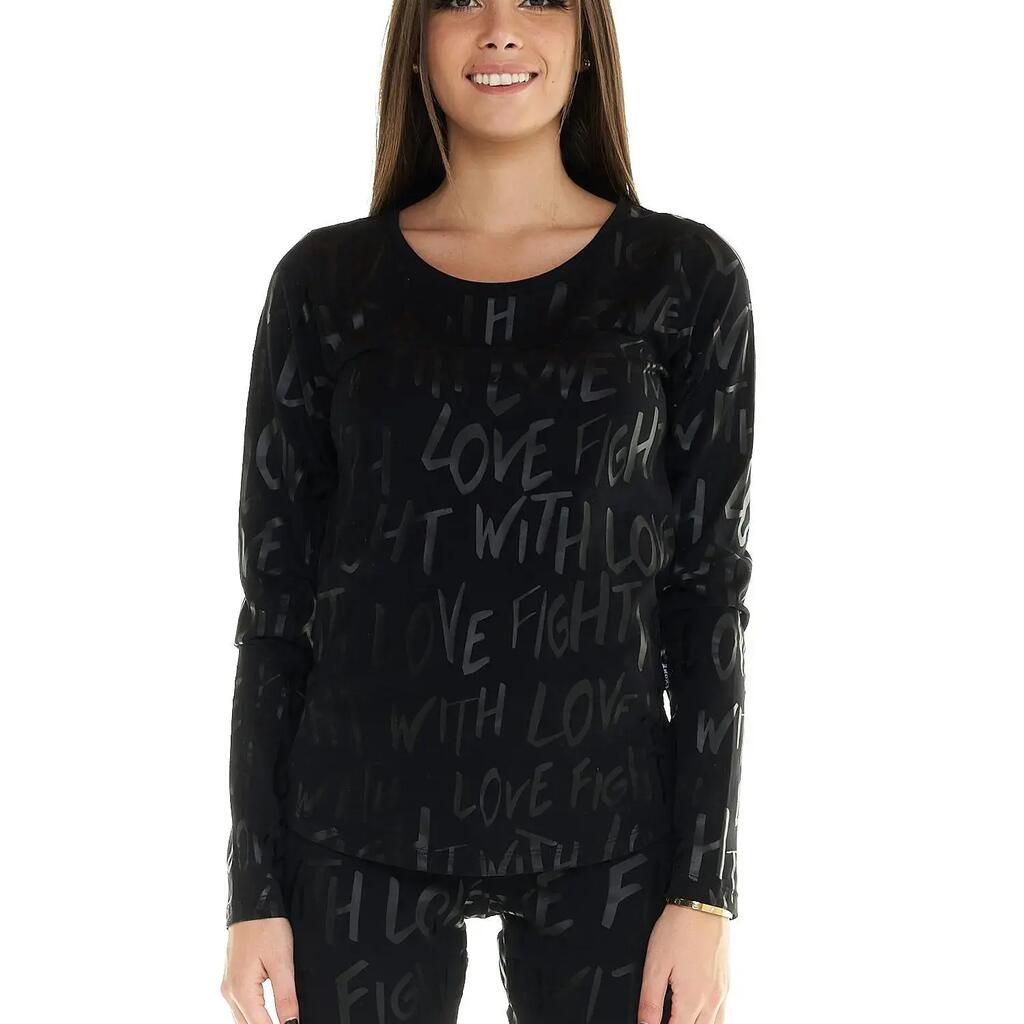 Women's Leone T-shirt with long sleeves and allover blackout print