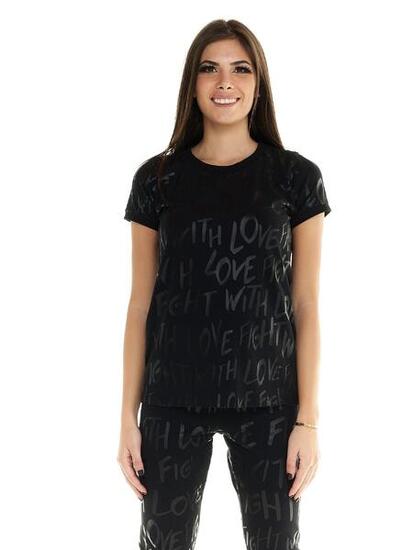 T-shirt Leone donna con maniche corte con stampa allover Blackout