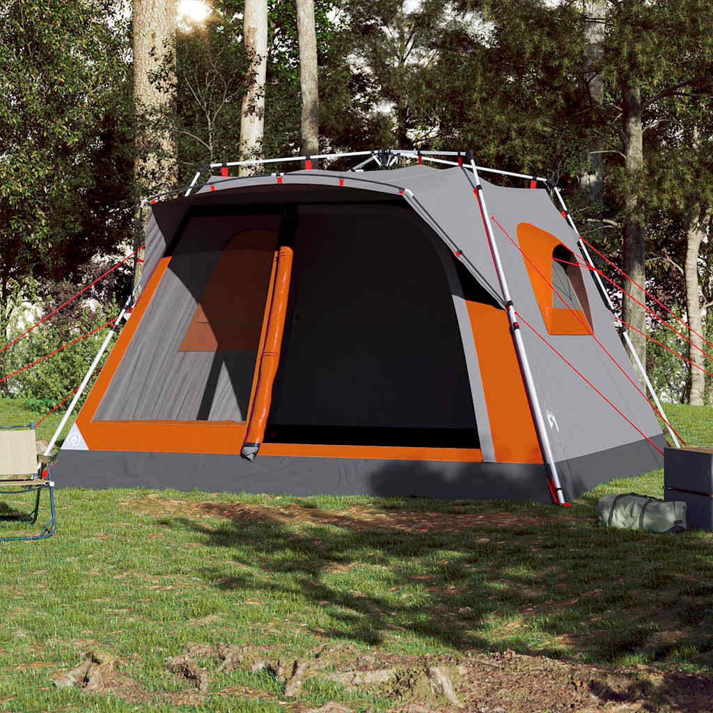 Tente familiale VidaXL 7 personnes ouverture rapide gris/orange 3/7