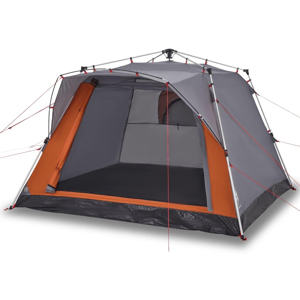 Tente de Camping VidaXL 4 Personnes avec Libération Rapide en Gris et Orange 2/7