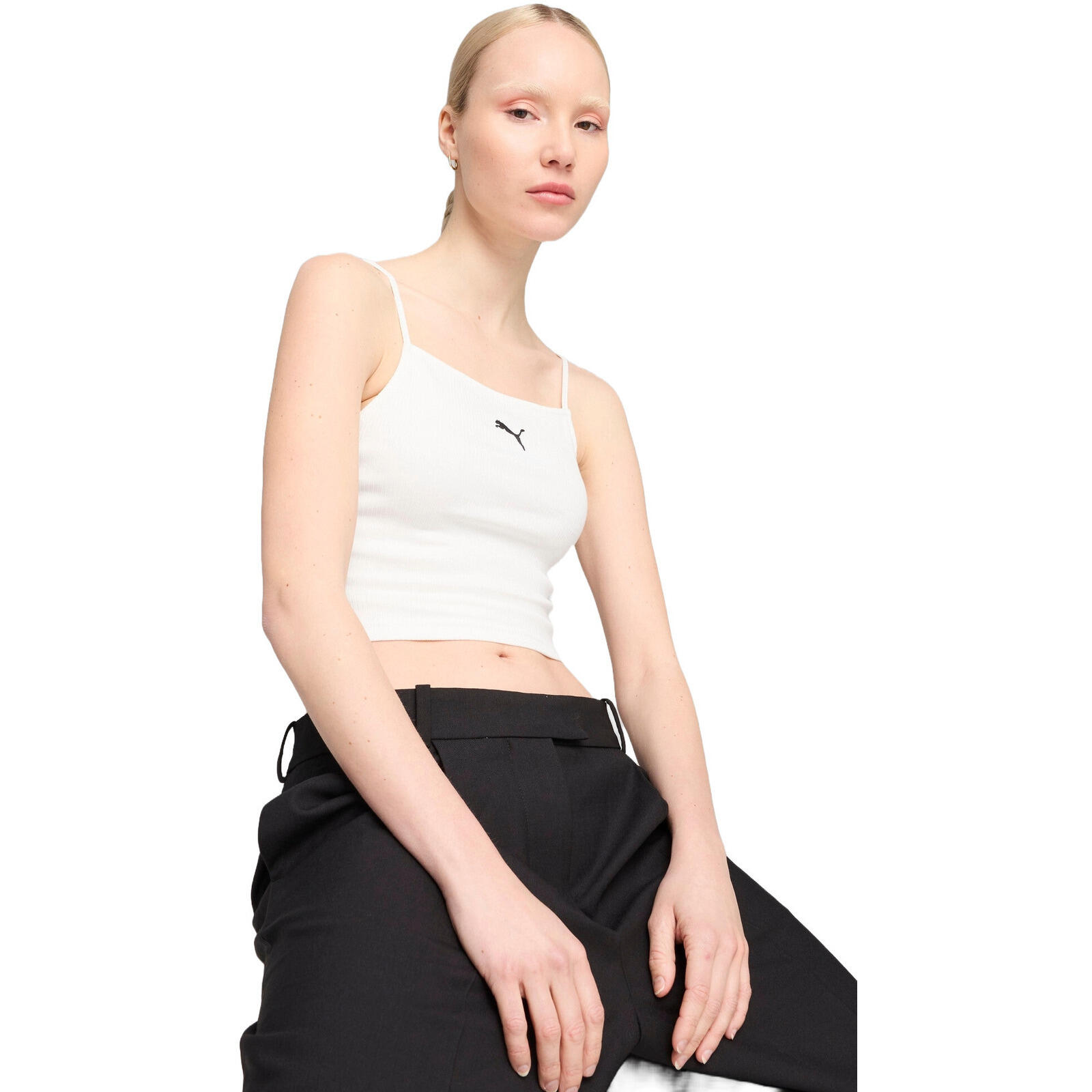 PUMA Canottiera Puma Wardrobe Ess Ribbed Tank Top, Bianca, Donne
