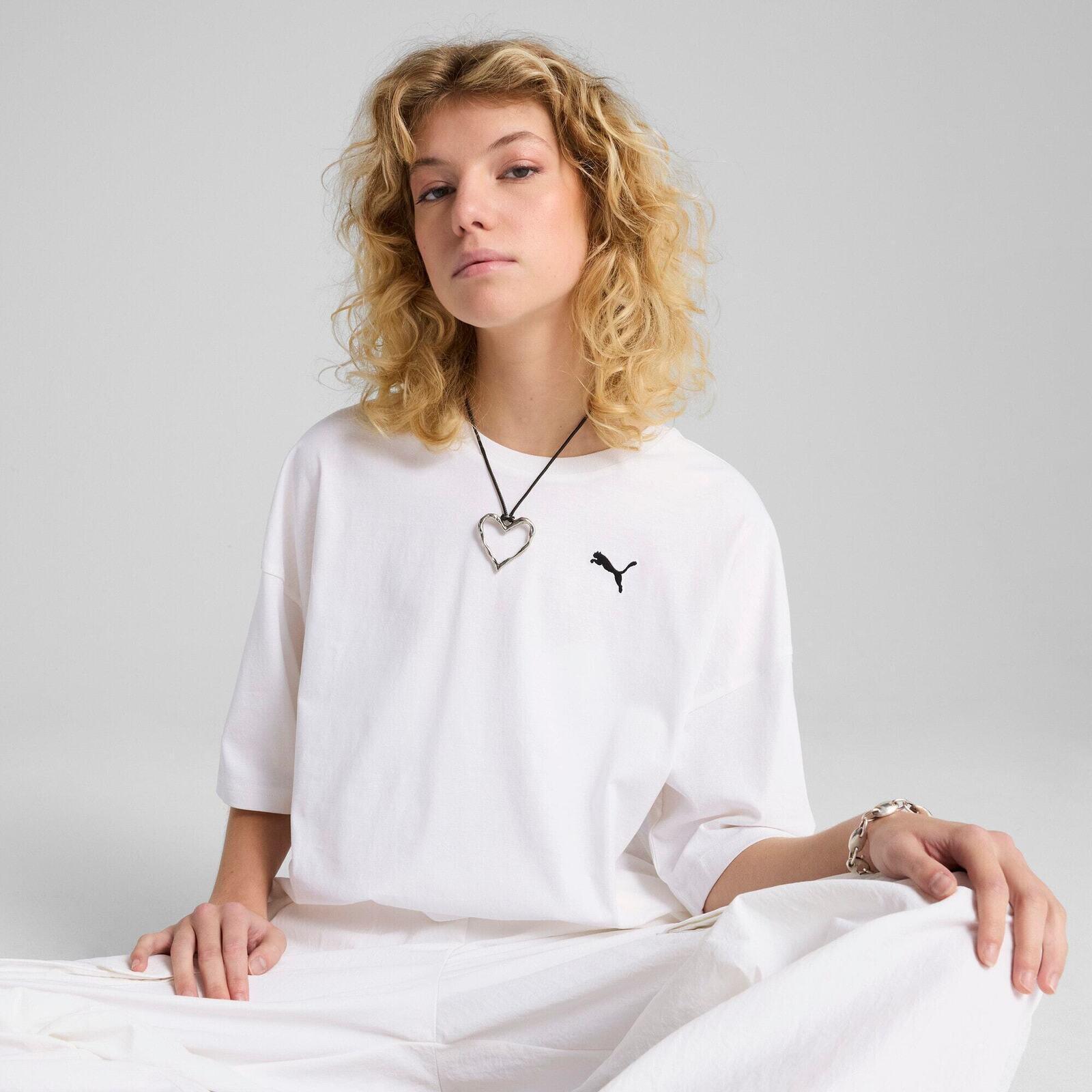 T-shirt Puma Wardrobe Ess Oversized Short Tee Bl, Blanc, Femmes 3/5