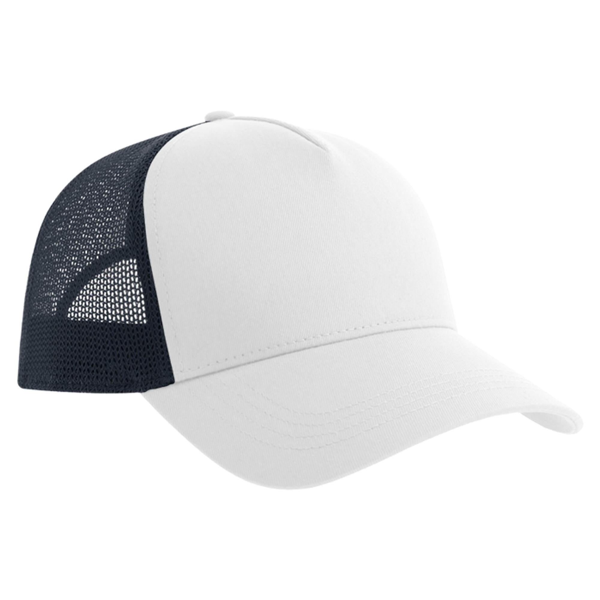 Rapper 5 Panel Cotton Trucker Cap (White/Navy) 2/2