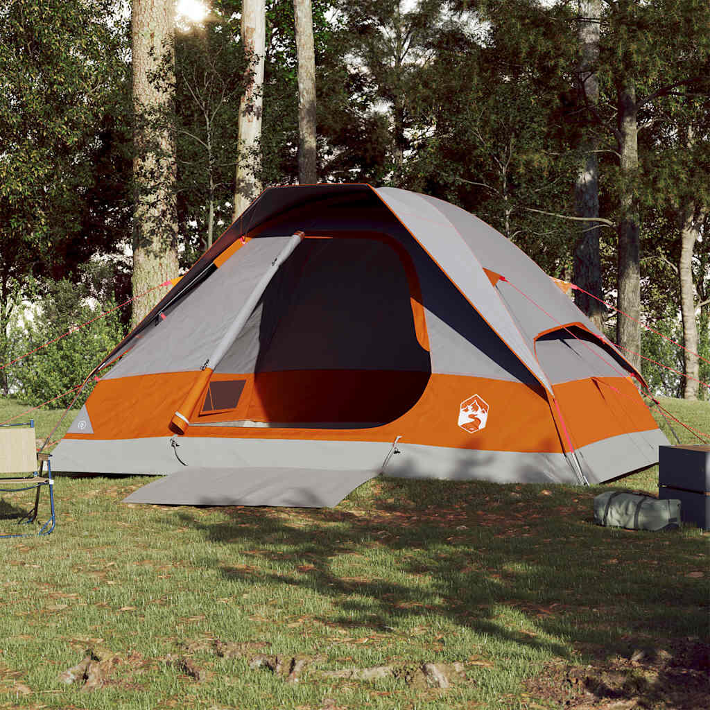 Tente dôme VidaXL 4 personnes, imperméable gris et orange 3/7