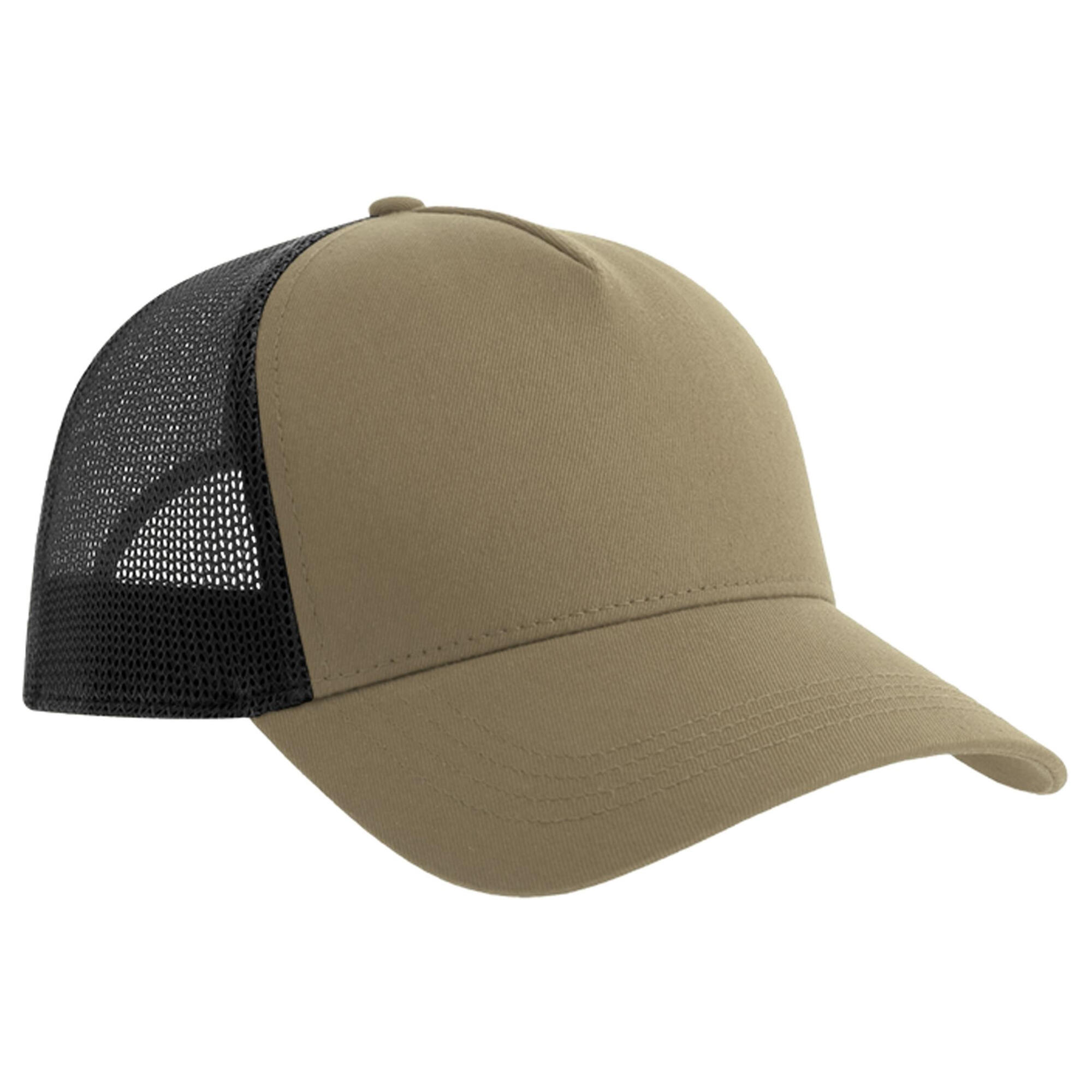 Rapper 5 Panel Cotton Trucker Cap (Khaki/Black) 2/2