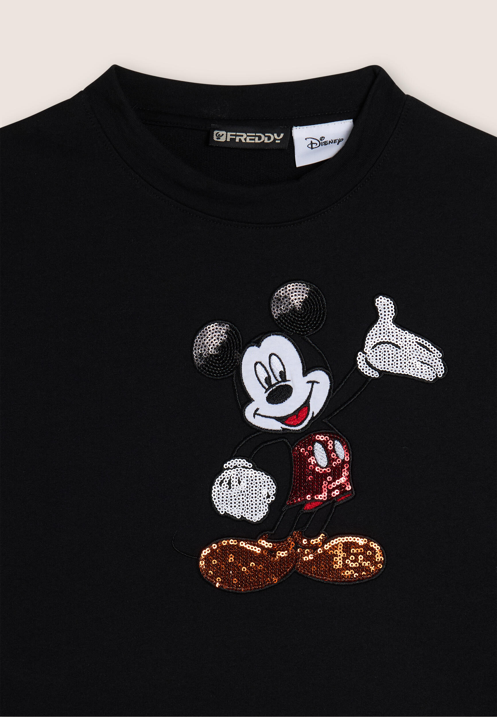 Felpa cropped nera con ricamo Mickey Mouse 3/3
