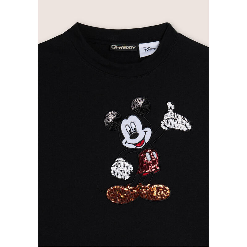 Sweat-shirt court noir avec broderie Mickey Mouse