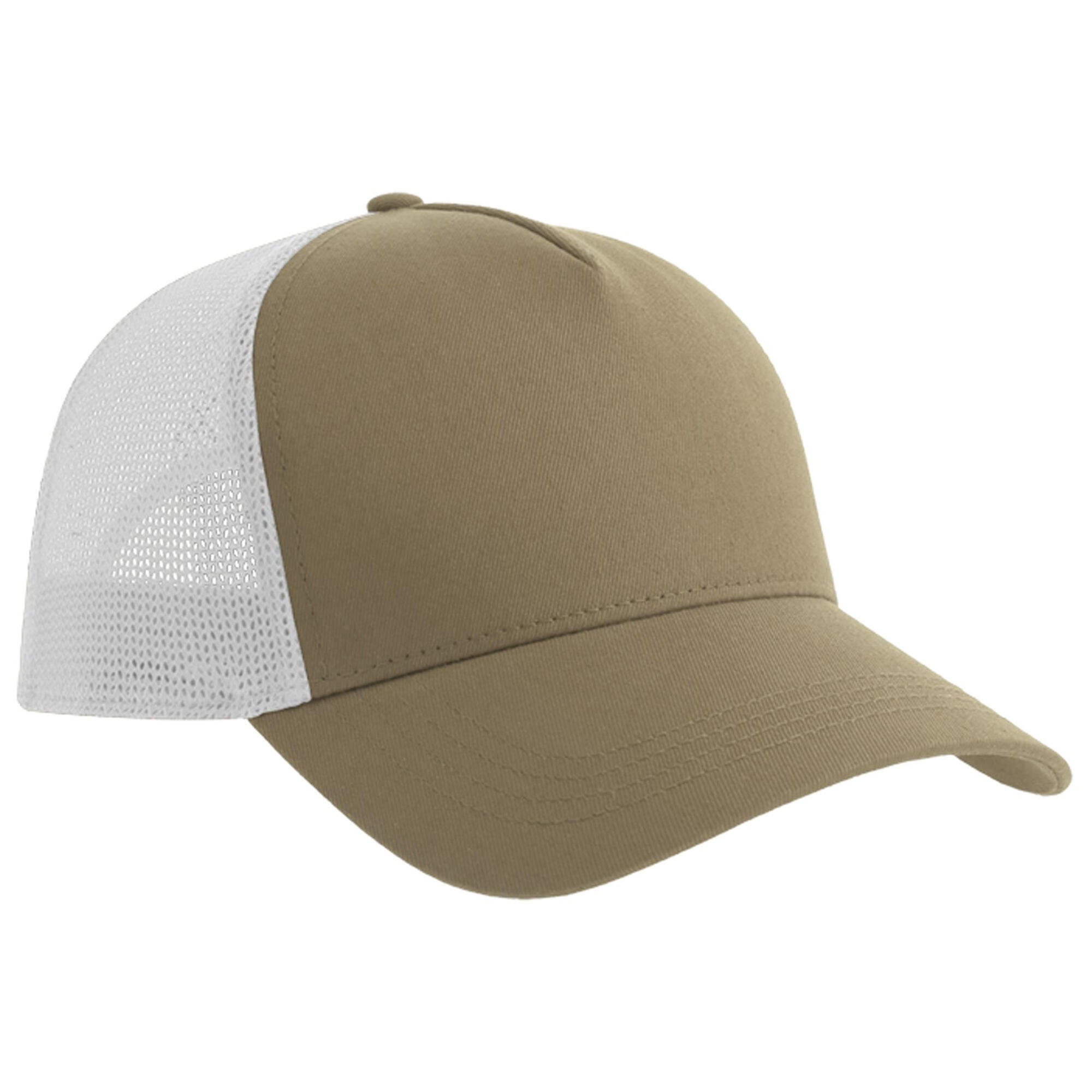 Rapper 5 Panel Cotton Trucker Cap (Khaki/White) 2/2