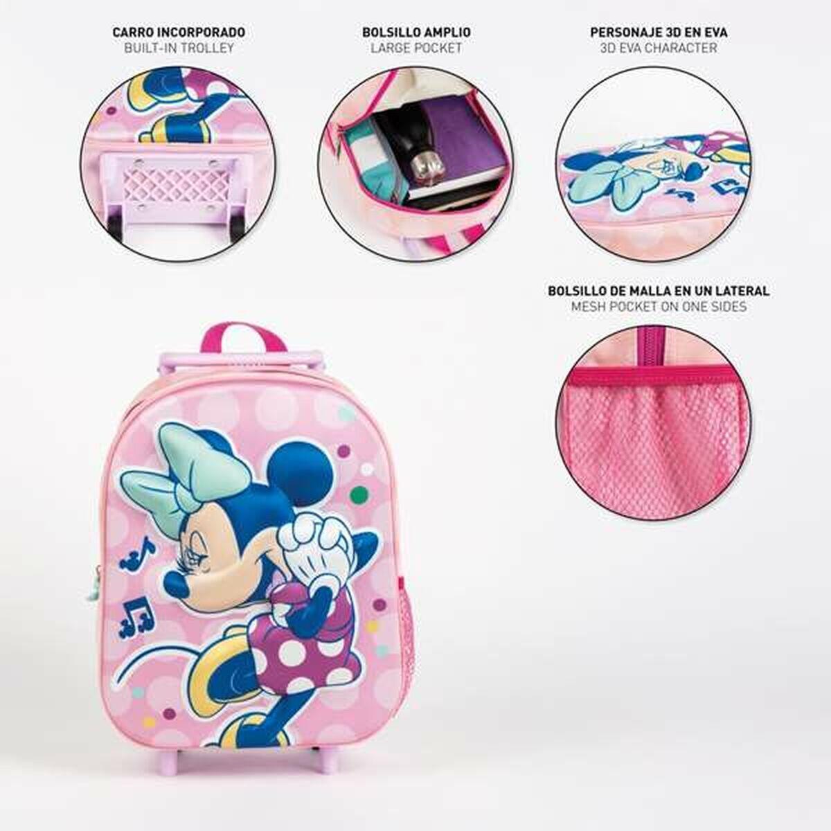 Mochila Escolar 3D con Ruedas Minnie Mouse Rosa 4/5