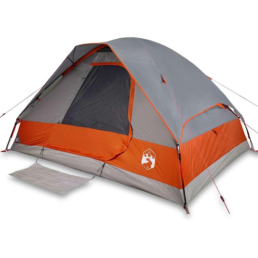 Tente dôme VidaXL 4 personnes, imperméable gris et orange 2/7