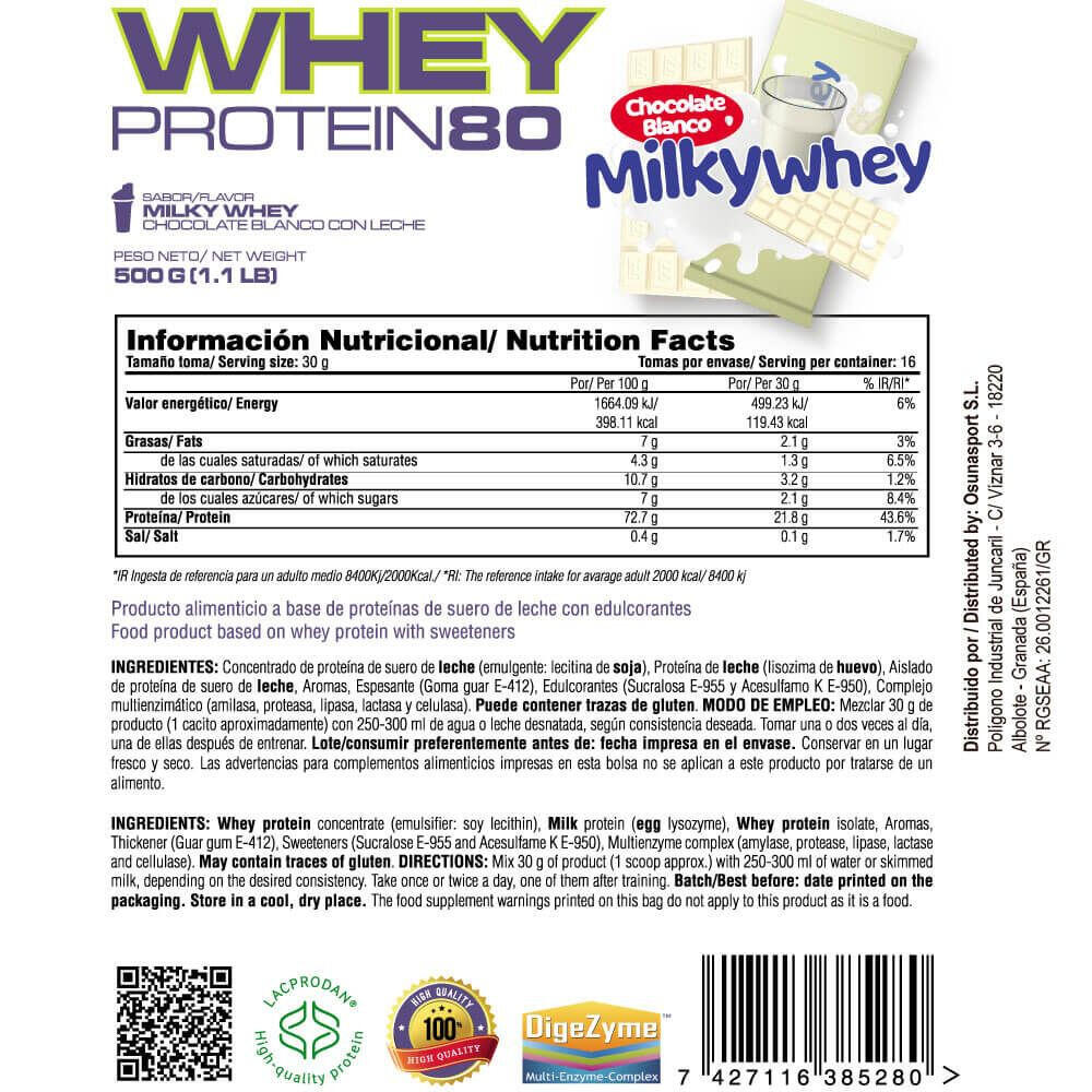 Whey protein80 - 500g Chocolatement blanc lait laiteux de MASmusculo 5/6