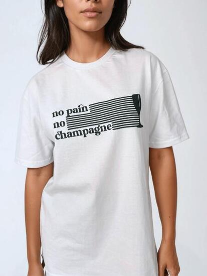 Biały T-shirt Damski - No Pain No Champagne BeShaped