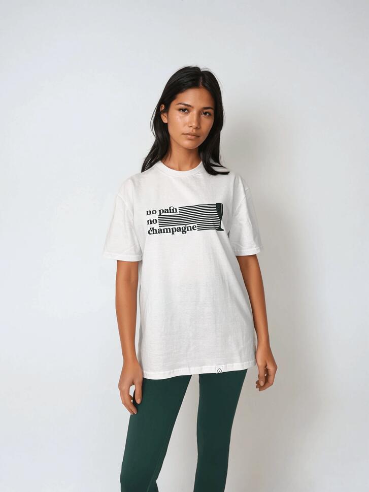 Biały T-shirt Damski - No Pain No Champagne BeShaped