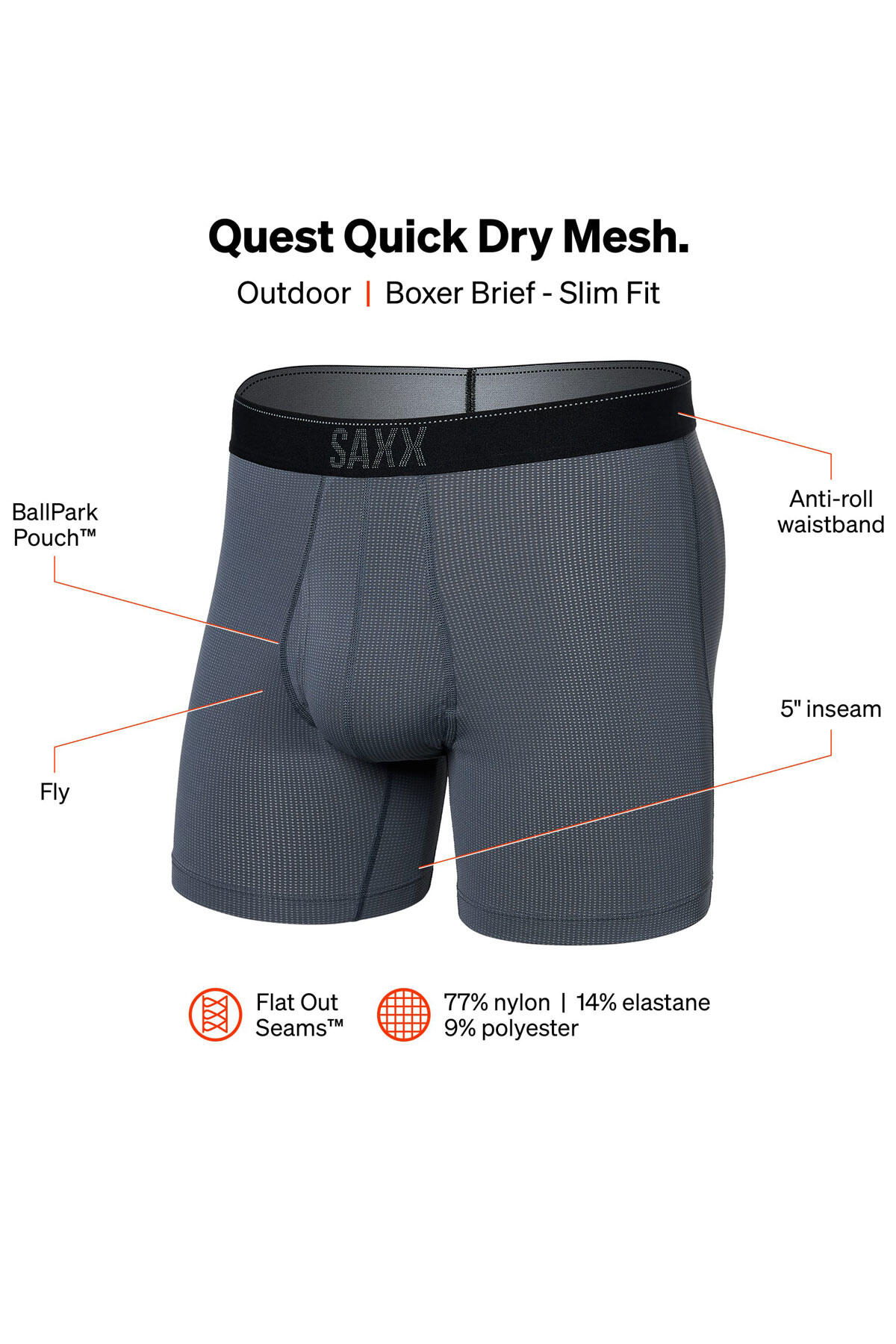 SAXX Men's 6" Quest Quick Dry Mesh Boxer Briefs 5/6