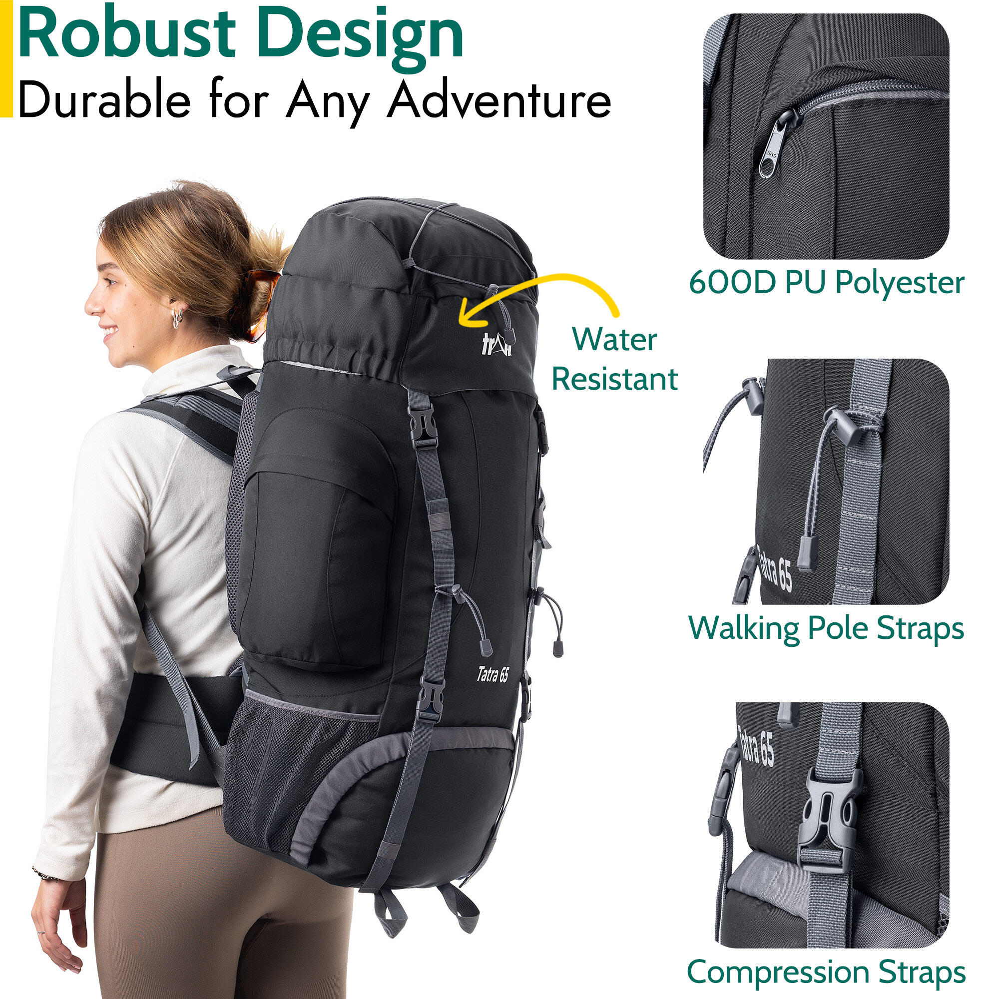 Trail Rucksack 65L 85L Camping Hiking Backpacking Padded Adjustable Travel Bag 5/6