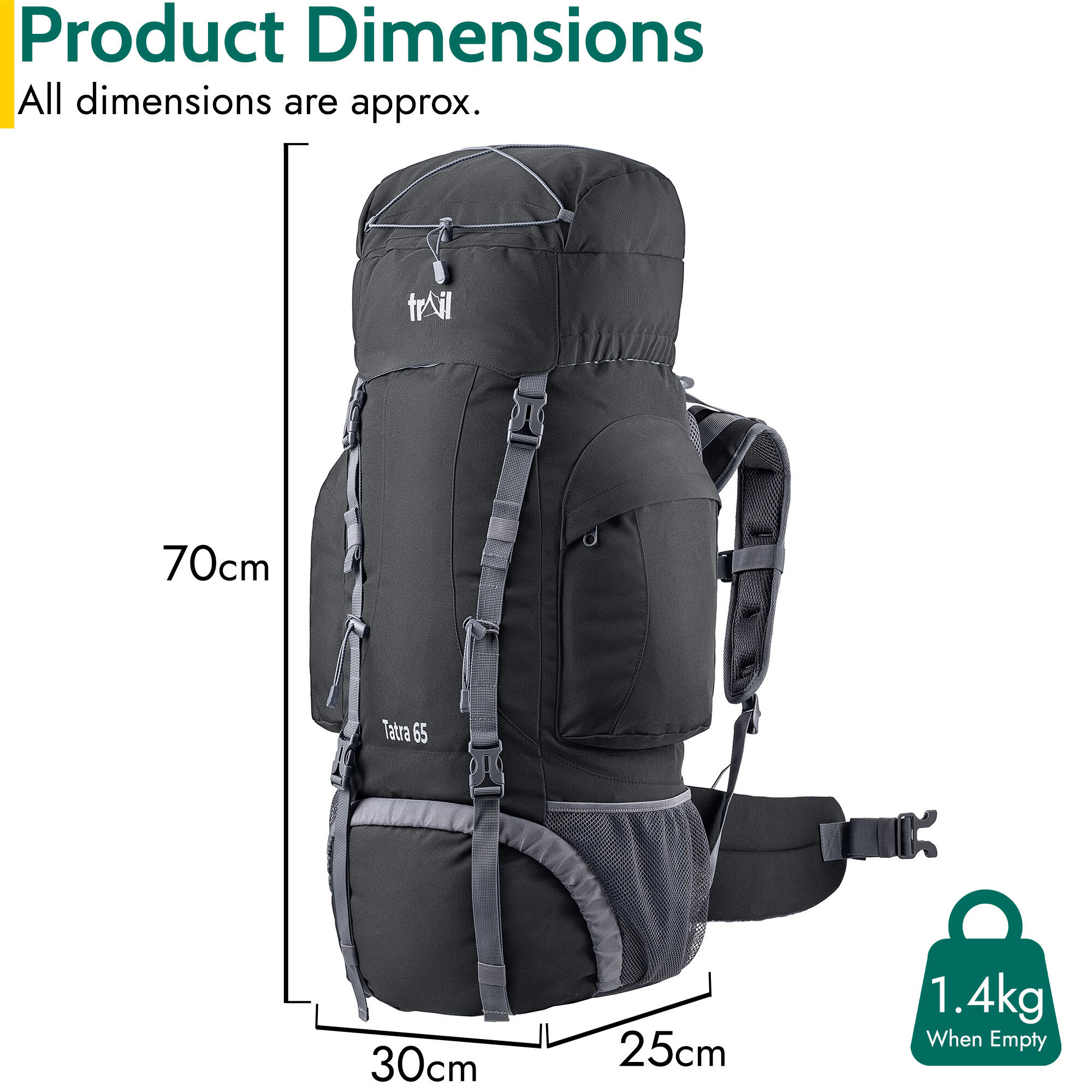 Trail Rucksack 65L 85L Camping Hiking Backpacking Padded