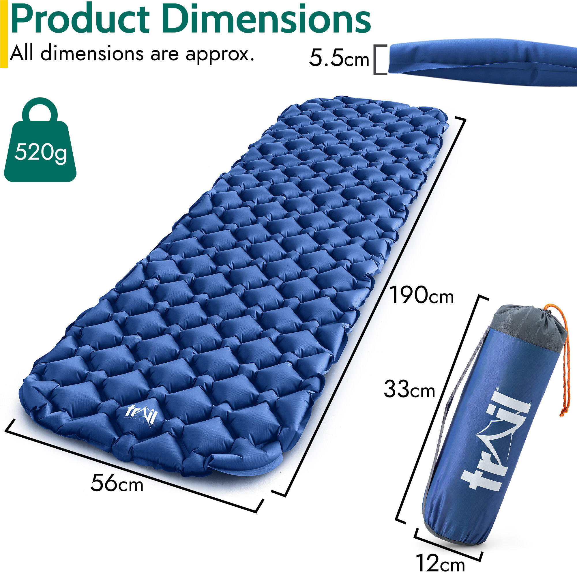 Lightweight Sleeping Mat Ultra Light Inflatable Camping Air Pad Waterproof 5.5cm 7/7