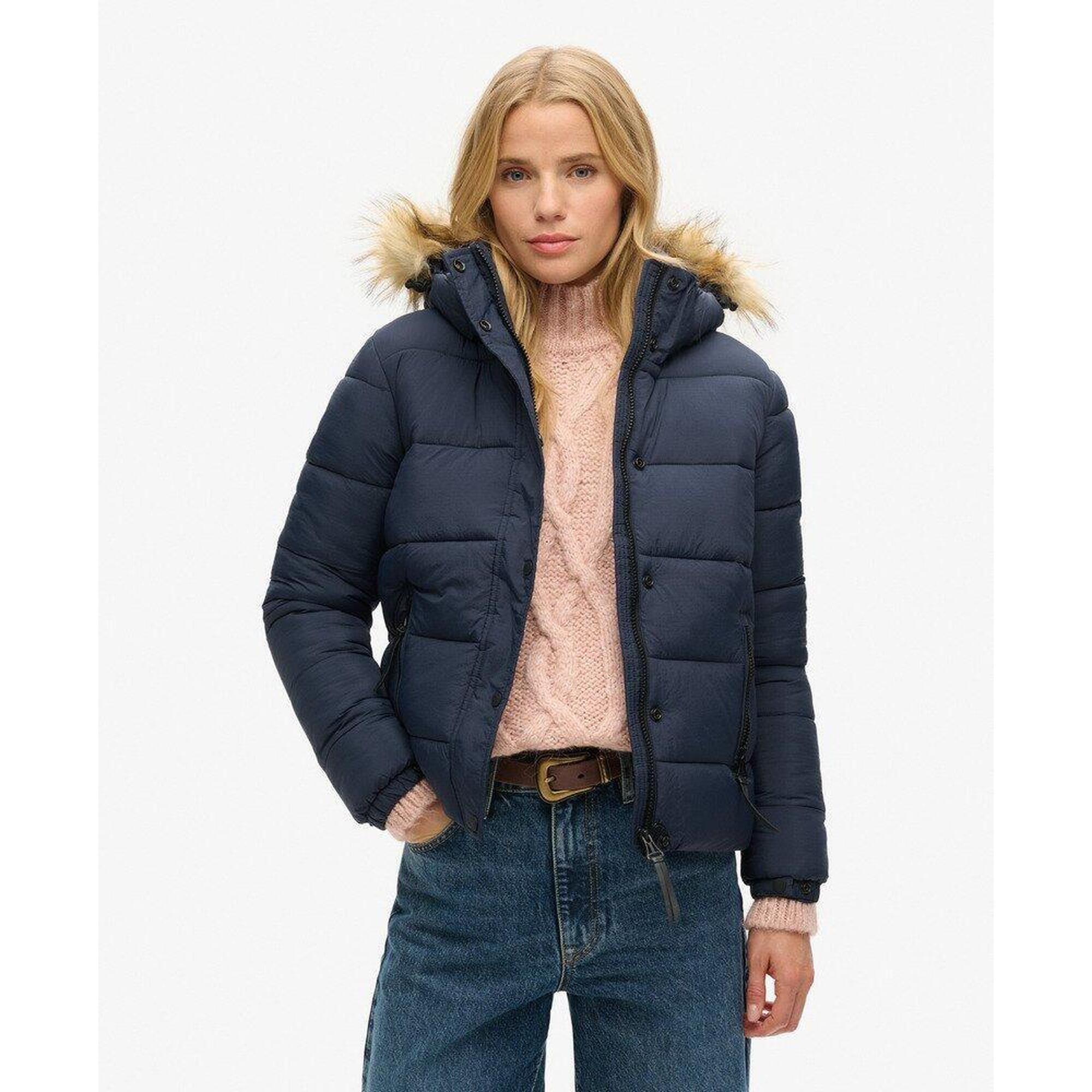 Superdry - Veste Courte À Capuche En Fausse Fourrure De Superdry - Maillot Manches Longues - Bleu - Decathlon