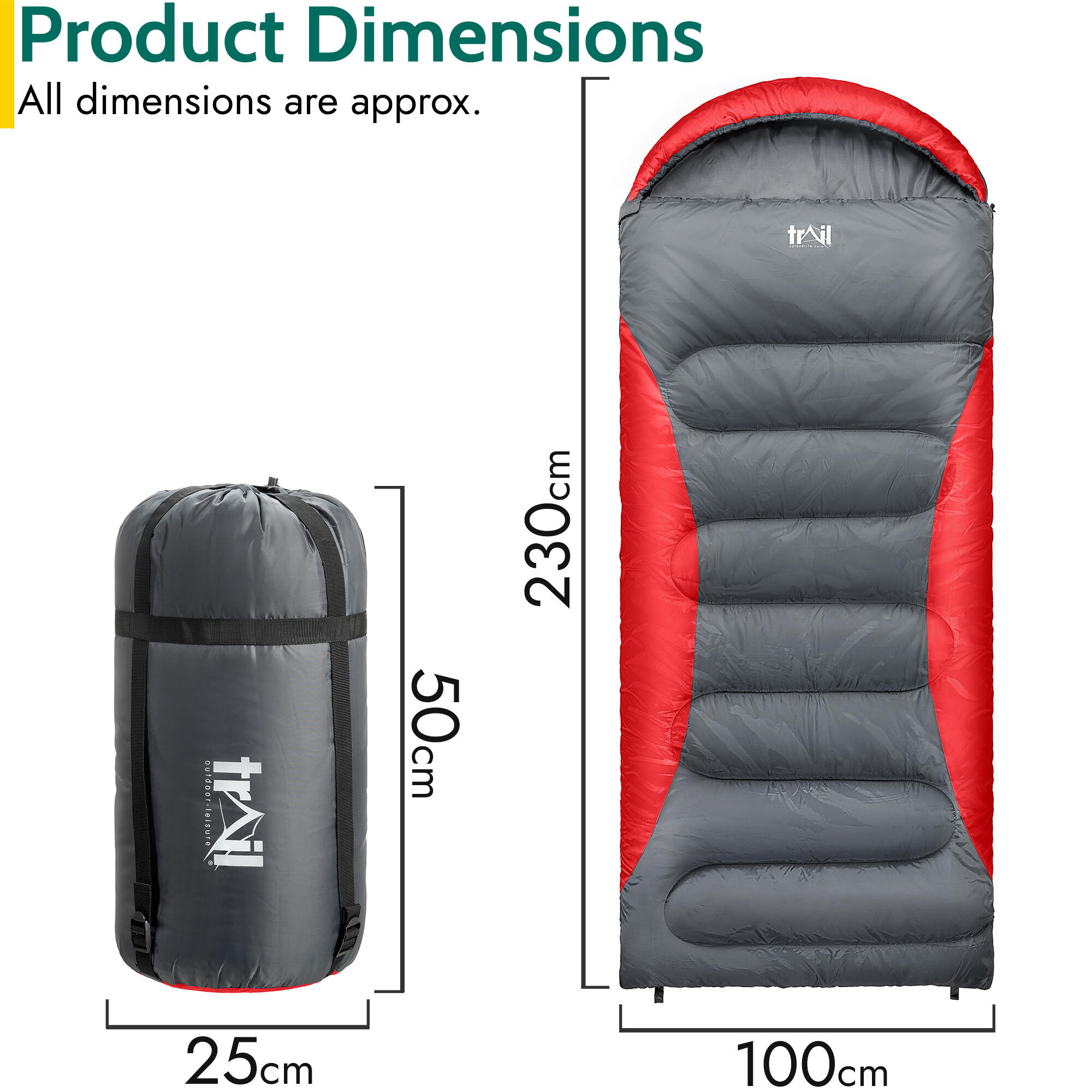 Trail XL Hooded Sleeping Bag Extra Wide Water Resistant 2-3 Season