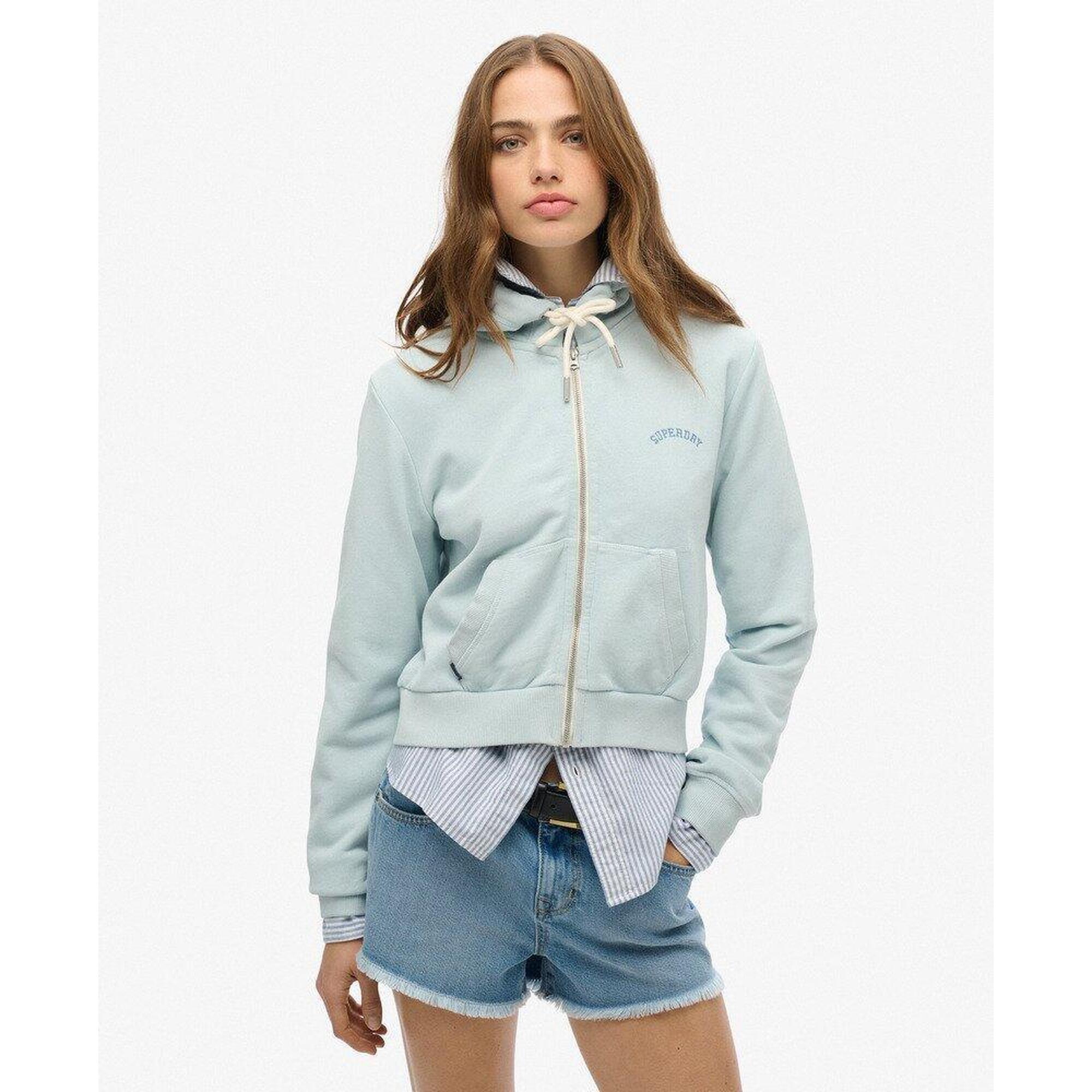 Superdry - Sweat À Capuche Zippé Essential Logo Raccourci - T-shirt Manches Courtes - Bleu - Decathlon