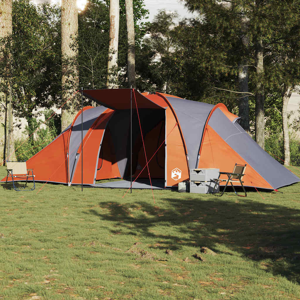 VidaXL Tenda a cupola 6 posti impermeabile grigio e arancione 3/7